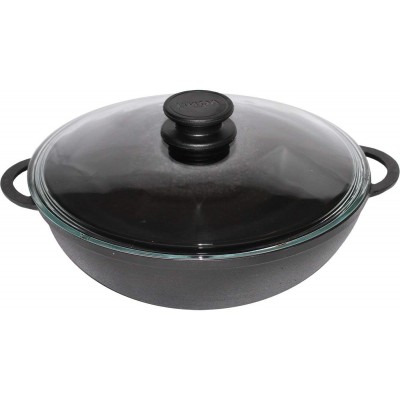 BIOL Kasan Kazan Poêle wok en fonte avec couvercle en verre pour induction 5 l 30 cm - B07MQVWDPSG