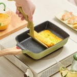 HARLIANGXY Poêle à omelette japonaise antiadhésive Tamagoyaki Poêle à œufs japonaise Poêle à omelette Avec spatule en silicone Sûr et sans PFOA Carrée Vert 18,7 x 14,8 cm - B096YBYZLG7