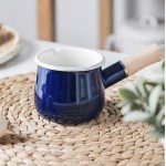 Jmahm Petite casserole à lait anti-adhésive en émail avec poignée en bois émaillé Facile à nettoyer Bleu - B07YV1H49HI