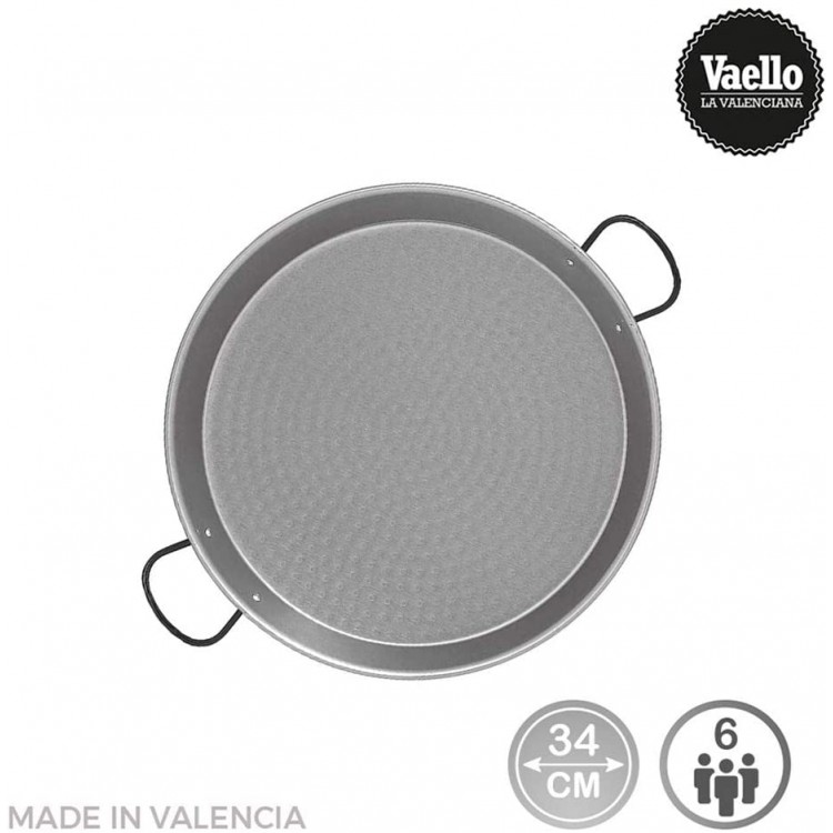La valenciana Poêle à paëlla en Acier Poli Compatible avec Plaque à Induction Poignées en céramique Noir 34 cm - B004S0V0MUN