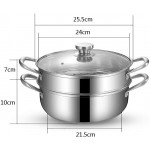 2 Tier Steamer induction en acier inoxydable Set Steamer Pan Stock Pot poli miroir avec couvercle en verre trempé poignées résistant à la chaleur de grande capacité Size : 25.5 * 17cm - B082XMQCQY8