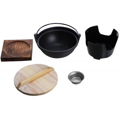 UPKOCH Moulage Extérieure Fer Pot Marmite avec Poêle Style Japonais Portion Individuelle Shabu Shabu Pot Hot Pot Sukiyaki Pan Irori Nabe Pot avec Couvercle en Bois Et Cuisinière - B094FYM1GTK