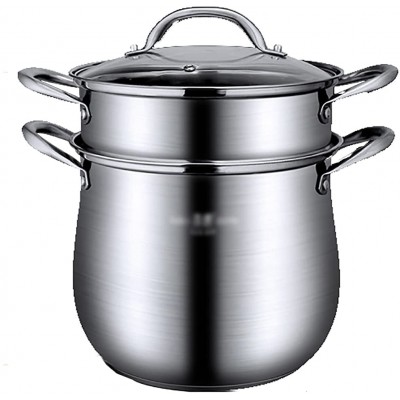 Steamer avec poignée induction en acier inoxydable Grand pot en stock Pot de cuisson avec couvercle en verre trempé lait de ménage PotSituable pour plusieurs types de poêles argent Size : 26cm - B09BKGPBKWL