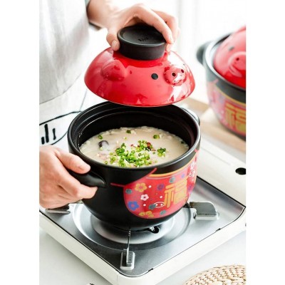 FHW Casserole en céramique chinoise à cochon avec couvercle argile Pot Soup soupe Pot Pot ménage chaude chaude Gaz Grip Pot noir ustensiles de cuisine professionnelle - B09L696V3RC