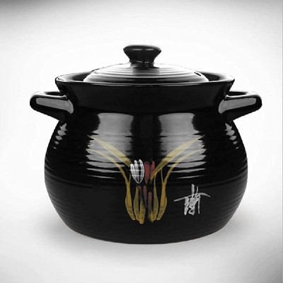 Hengqiyuan Pot À Ragoût en Terre Cuite Pot en Argile Casserole Pot en Céramique Casserole en Céramique Domestique Marmite pour Ragoût Soupe Vapeur,Noir,5.5L - B092JHGCLLC