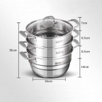 AYHa Batterie de cuisine Pan | | Grand 3 Tier Steamer Pot | Stock en acier inoxydable Pot avec poignée en acier et en verre pleine couverture visuelle | lave-vaisselle | 26cm - B07Z76N974J