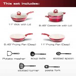 Chefs Star® Set de casseroles et poêles en Aluminium Set de Cuisine 11 pièces Rouge - B077GBKW15A