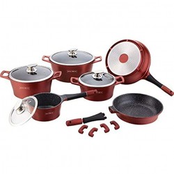 Batterie de cuisine set de casseroles 14 pièces Pierre de lave Royalty Line couleur bordeaux - B07MQG81LCP
