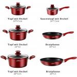 HOMELUX Set de 10 casseroles en aluminium antiadhésives Passe au lave-vaisselle Compatible induction Rouge - B09TVYGLBME