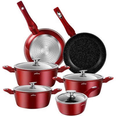HOMELUX Set de 10 casseroles en aluminium antiadhésives Passe au lave-vaisselle Compatible induction Rouge - B09TVYGLBME
