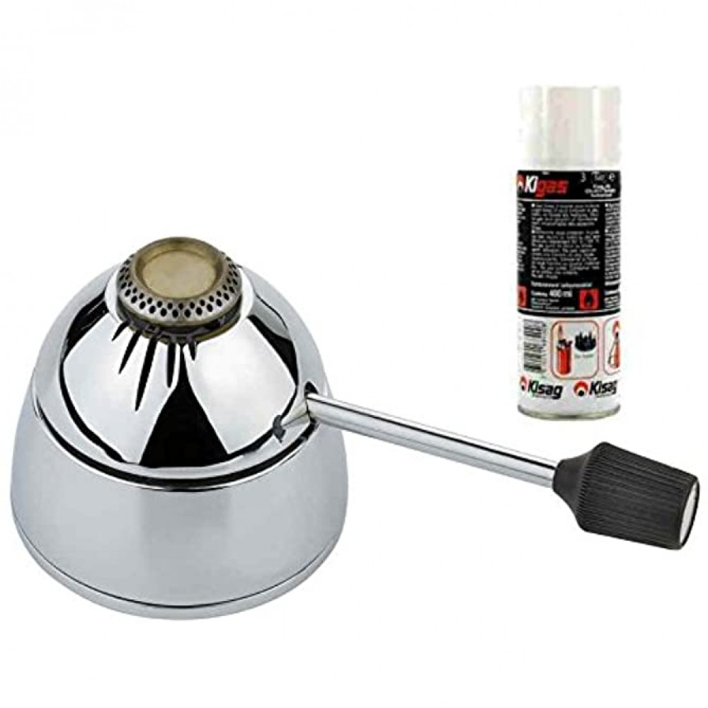 Spring Brûleur à gaz de sécurité pour fondue ou réchaud en acier inoxydable poli réglable en continu rechargeable + bouteille de gaz Kigas 400 ml - B00OPXDC4YB