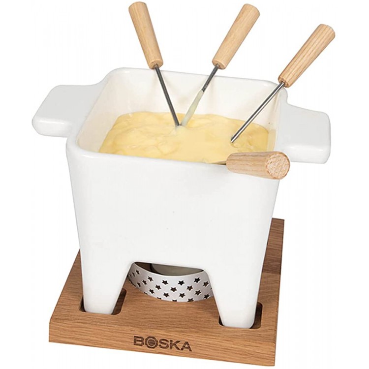 Boska Tapas Fondue Bianco L Pour fondue au fromage & sauces Set à fondue petit Avec support et bougie Compatible au micro-ondes et lave-vaisselle 600 ml - B08GXPQJ1ZC