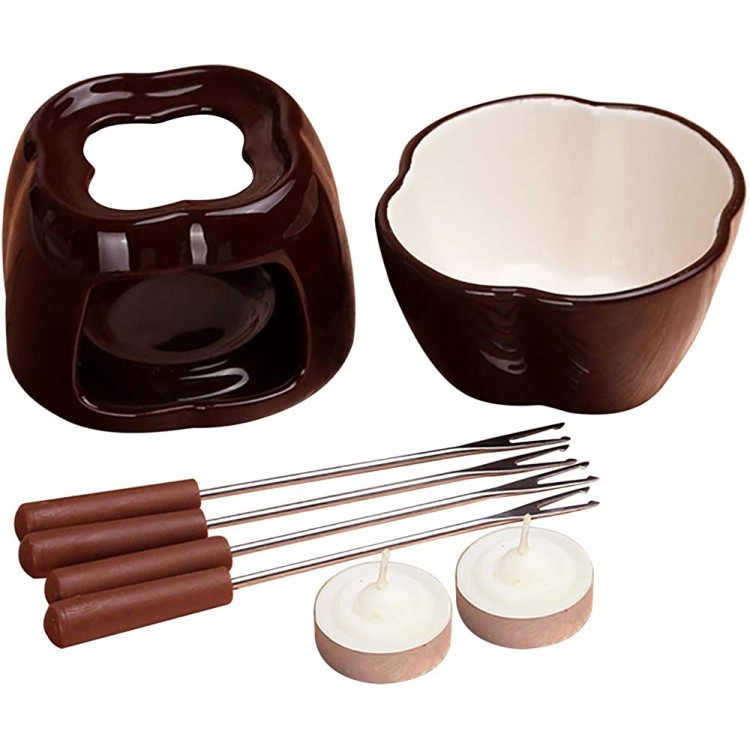 persiverney-homeland Ensemble de cuisine en céramique pour fondue au chocolat fondue au chocolat comptoir cuisinière multifonction avec bougies chauffe-plat et 4 fourchettes en acier inoxydable - B08YKHJXLDR