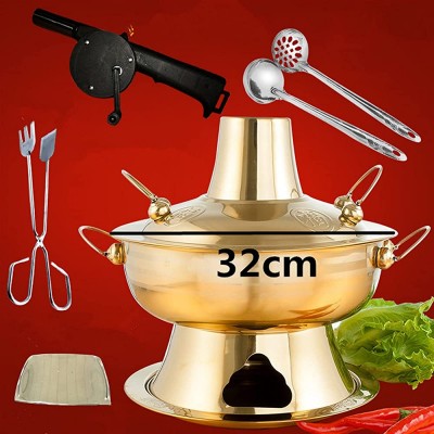Pot chaud 2,8l acier inoxydable chaude chaude fondue chinoise fondue charbon de bois hotpot cuisinière extérieure cuisinière pique-nique cuisson chagrin charbon de charbon de charbon d'or hotpot Grill - B09MLD4FPKY