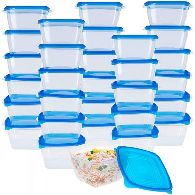 Aktive Lot de 30 couvercles alimentaires en plastique empilables pour micro-ondes et lave-vaisselle taille carrée 17,3 x 15,7 x 9 cm couvercle bleu avec fermeture à pression 1 300 ml - B08PSBTM878