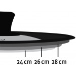 Xavax Couvercle universel anneau en silicone pour casseroles poêles de diamètre 24 26 ou 28 cm trou de vapeur design à bords gradués verre va lave-vaisselle peu encombrant Noir Transparent - B01AT3Z228Y