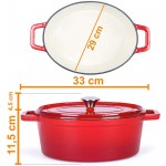 Cocotte ovale en fonte émaillée avec couvercle pour four Cocotte à induction compatible four 4,5 l Boîte à pain de 29 cm Rouge - B08VRTD299C