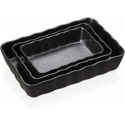 vancasso Series Forte Lot de 3 plats de cuisson rectangulaires en céramique avec bord ondulé Noir mat - B09KXZ2Q2QN