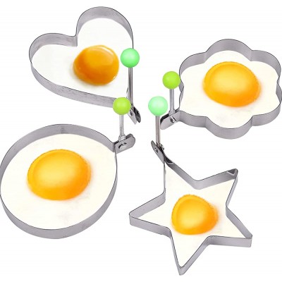 CUNYA Lot de 4 moules à œufs avec poignée étoile cœur ronde prunier en acier inoxydable pour œufs frits - B08C7BPWXKA