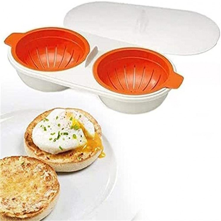 MAILIER Cuiseur à œufs à double tasse Portable Antiadhésif Pocheuse à œufs au micro-ondes Ustensile de cuisine - B096FB34H36