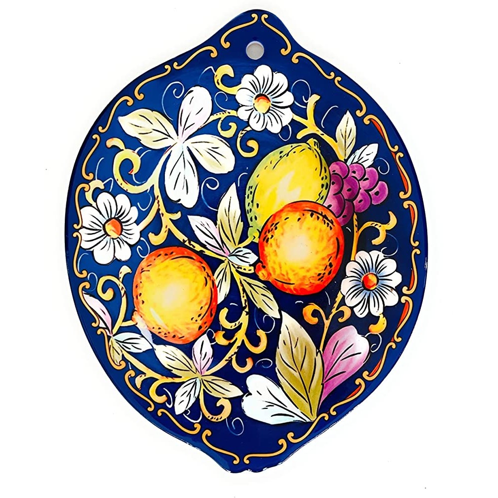 Dessous de plat design en céramique et liège – Dessous de plat décoratif aussi à suspendre Sicilia Decor – Couleurs chaudes et merveilleuses citrons bleu - B09F35PW8VM